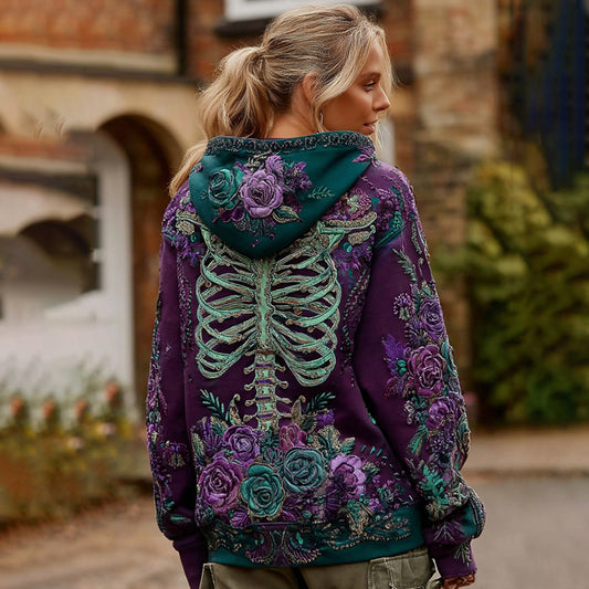 Comstylish Vintage Floral Anatomy Chunky And Skeleton Casual Hooded