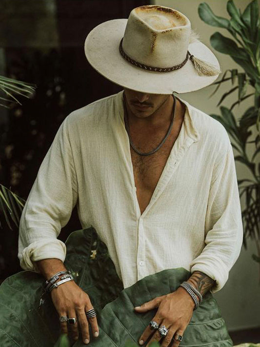 Classic Men's Linen Long Sleeve Shirt artswardrobe