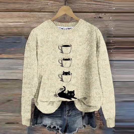 Cute Cup Cat Knitted Sweater elevenforest
