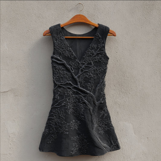 Forest Embroidery Sleeveless V-neck Long Dress artswardrobe