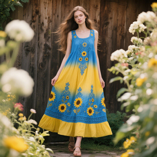Women's Retro Sunflower Gradient Sleeveless Dress artswardrobe