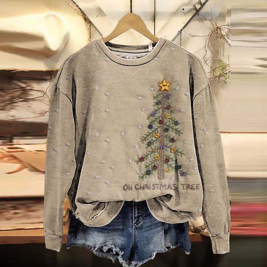 Comstylish Retro Christmas Tree Casual Sweatshirt