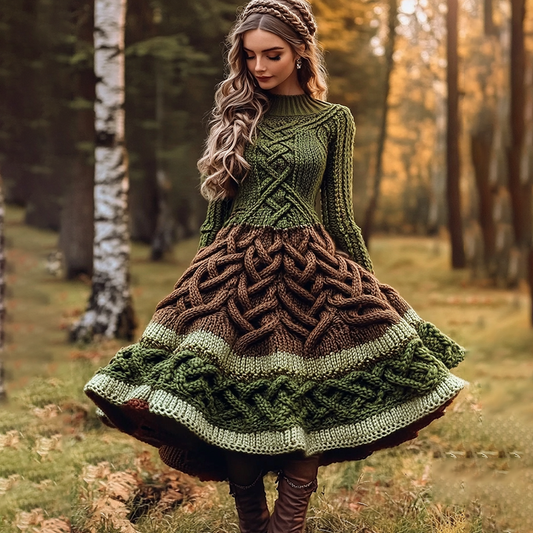 Women's Irish Celtic Knot Color Block Knit Sweater Dress elevenforest