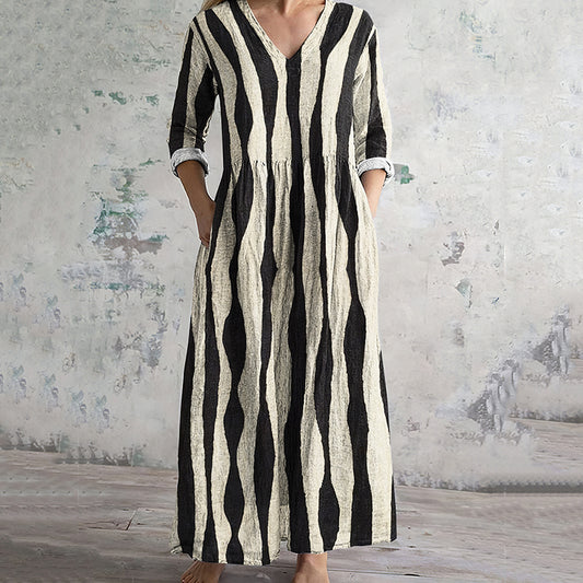 Vintage Stripe Pattern Women's Linen Dress artswardrobe
