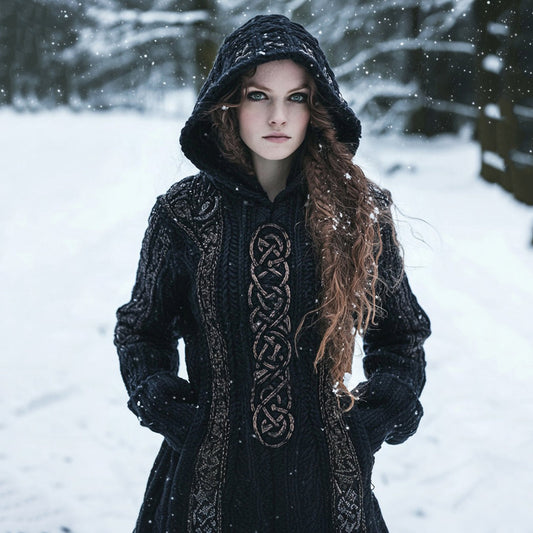 Women's Vintage Viking Totem Dark Celtic Mythology Hooded Sweater elevenforest