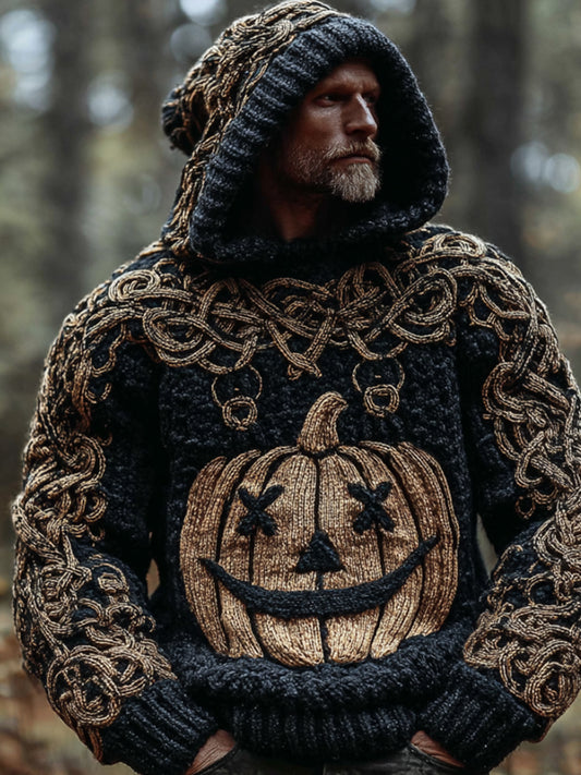 Men's Halloween Evil Pumpkin Two-color Vintage Hooded Sweater artswardrobe