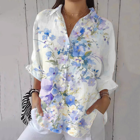 Vintage Floral Painting Art Button Casual Shirt artswardrobe