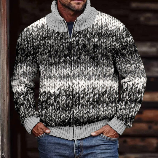 Men'S Retro Color Gradient Knit Comfort Zip-Up Cardigan artswardrobe