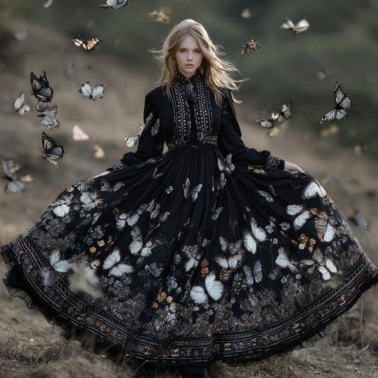Comstylish Women's Vintage Classy Butterfly Wings Inspired Flowy Maxi Dress