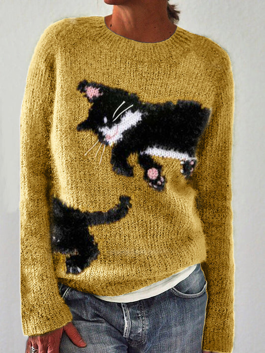 Lovely Sleeping Cat Knit Cozy Sweater elevenforest
