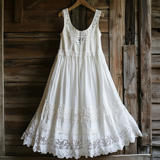 Vintage Floral Lace Art Linen Tank Dress artswardrobe