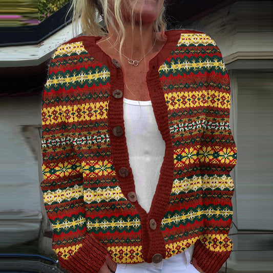 Vintage Icelandic Tribal Pattern Knitted Cardigan Sweater artswardrobe