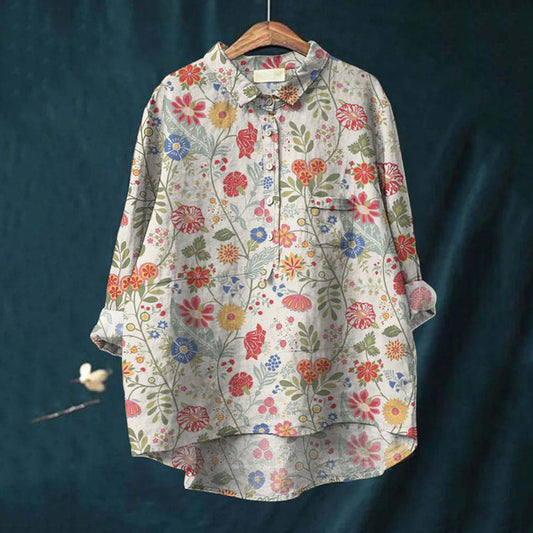 Comstylish Women'S Pastoral Floral Art Print Cotton Linen Casual Shirt