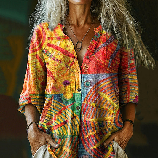 Women's Bohemian Pattern Casual Comfort Cotton Shirt artswardrobe