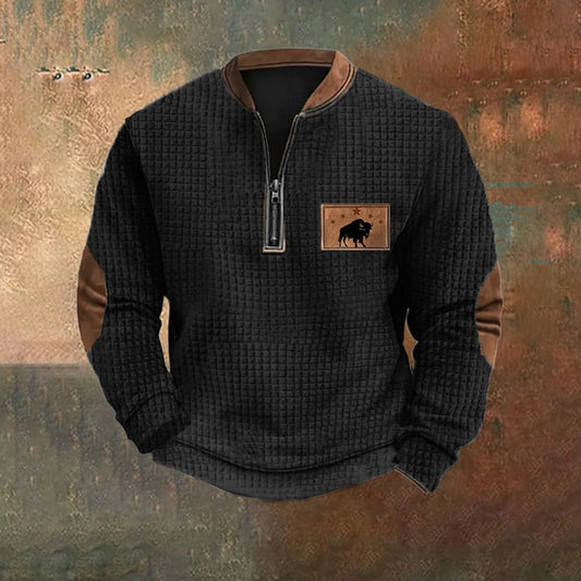 Men's Western Vintage Highland Cow Check Sweatshirt artswardrobe
