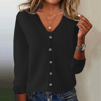 Women's Pink V Neck Button Down Cozy Sweater artswardrobe