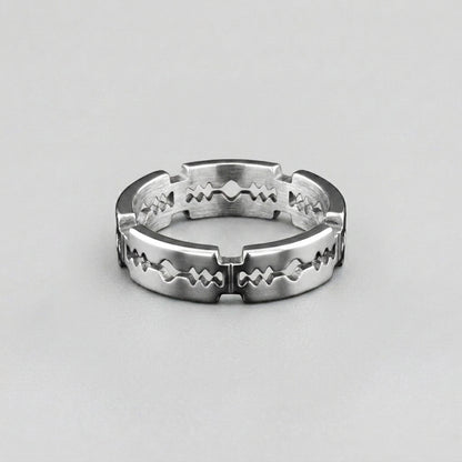 Serrated Blade Cut-Out Silver Band Ring