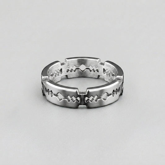 Serrated Blade Cut-Out Silver Band Ring