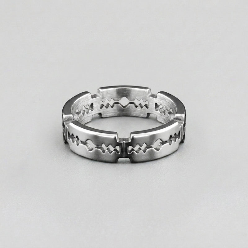 Serrated Blade Cut-Out Silver Band Ring