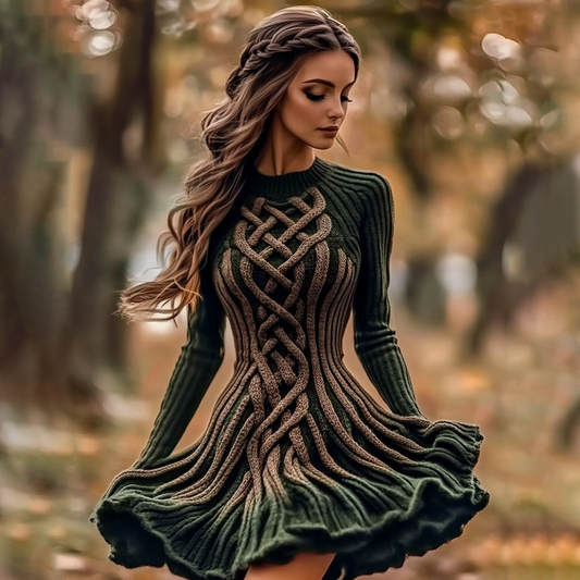 Women's Vintage Irish Celtic Knot Cozy Knit Sweater Dress elevenforest