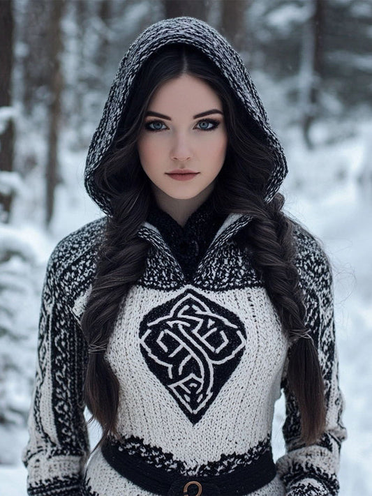Women's Vintage Jacquard Comfort Knit Hooded Sweater elevenforest