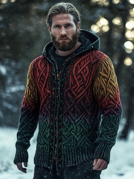 Men's Viking Inspired Celtic Chunky Gradient Hooded Cardigan elevenforest