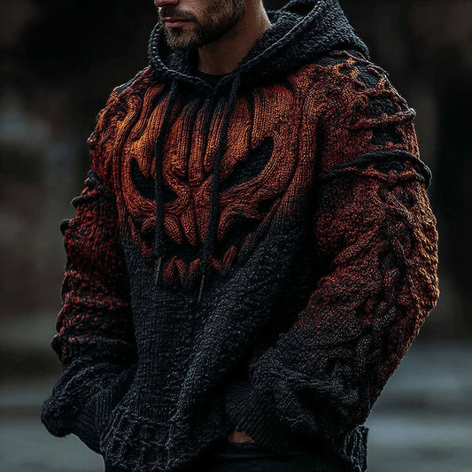 Men's Halloween Pumpkin Face Gradient Jacquard Knit Hooded Sweater elevenforest
