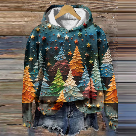 Comstylish Christmas Tree Print Long Sleeve Hoodie