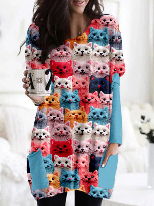 Colorful Cute Cats Embroidered Comfy Tunic elevenforest