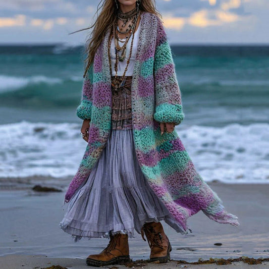 Women's Colorful Patchwork Pattern Sweater Cardigan elevenforest