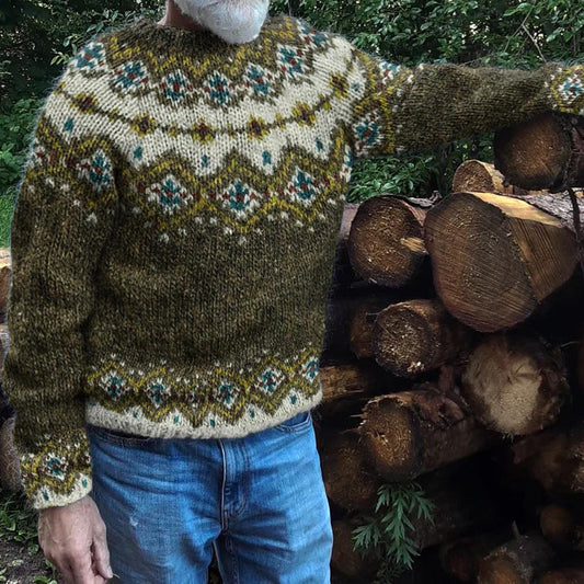Mens Vintage Geometric Knit Pattern Art Cozy Sweater elevenforest