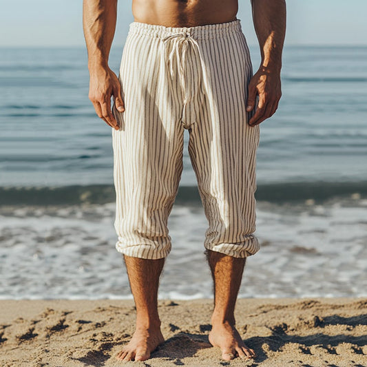 Men's Casual Striped Cotton And Linen Pocket Casual Pants artswardrobe