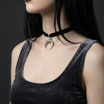 Dark Moon Horn Choker Necklace