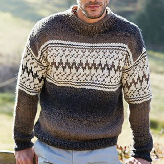 Men's Vintage Fairman Island Knit Jacquard Crew Neck Sweater elevenforest