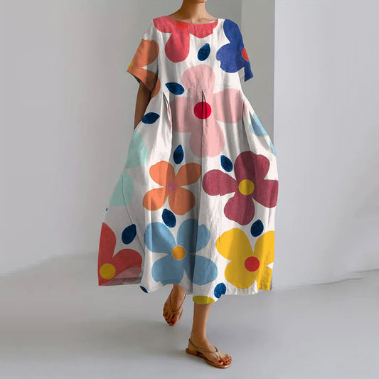 Comstylish Vintage Floral Print Casual Loose Dress