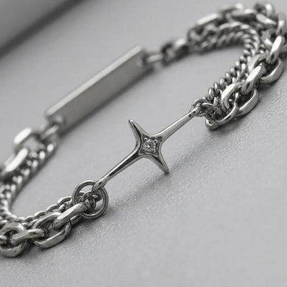 Celestial Star Cross Dual-Chain Silver Bracelet