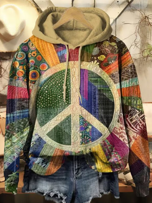 Comstylish Women's Retro Hippie Print Hoodie Sweatshirt