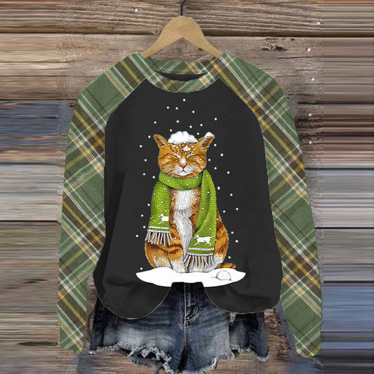 Women's Cat Winter Print Casual Sweatshirt elevenforest