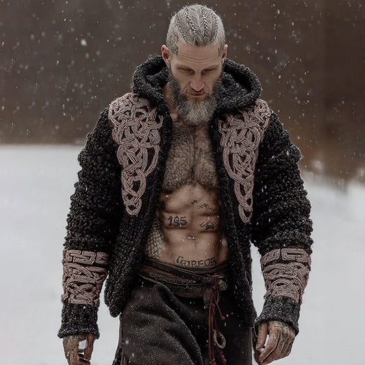 Men's Viking Celtic Pattern Art Cozy Knit Zipper Hooded Sweater artswardrobe
