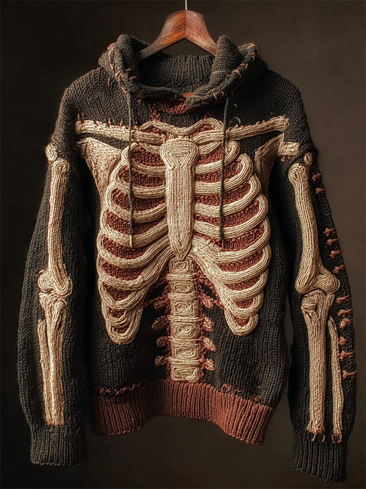 Halloween Skeleton Crochet Anatomy Cozy Knit Hooded Sweater elevenforest