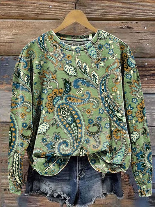 Comstylish Paisley Pattern Art Print Casual Sweatshirt