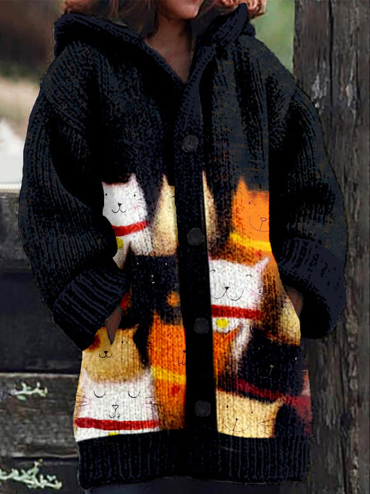 Cute Fuzzy Cats Art Cozy Hooded Cardigan elevenforest