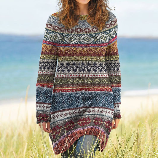 Vintage Ethnic Pattern Cozy Sweater Dress elevenforest