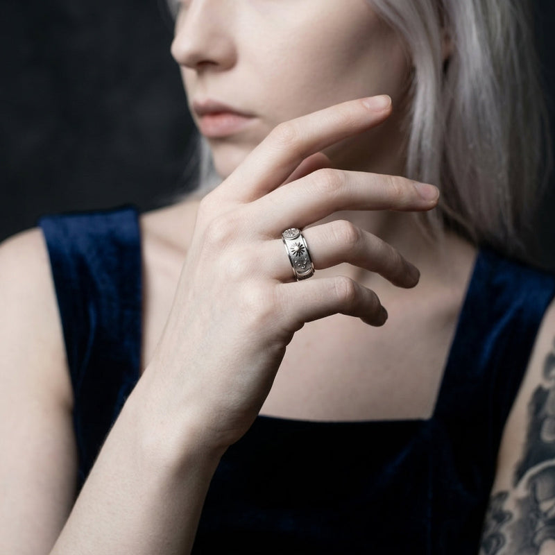 Sun & Crescent Moon Spinner Ring