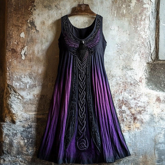 Vintage Viking Raven Celtic Gradient 3d Graphics Linen Tank Dress artswardrobe