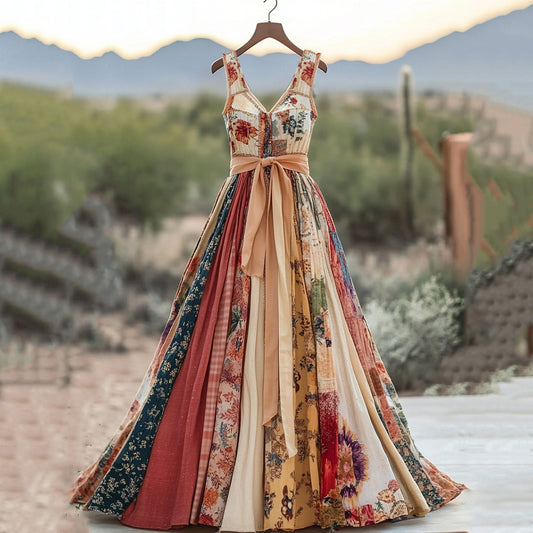 Women's Vintage Floral Art Comfy Linen Dress artswardrobe