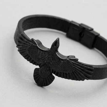 Dark Wings Gothic Raven Leather Wrap Bracelet