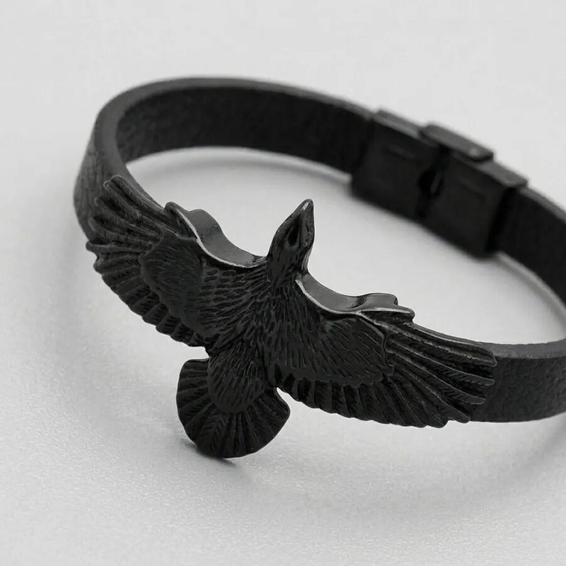 Dark Wings Gothic Raven Leather Wrap Bracelet