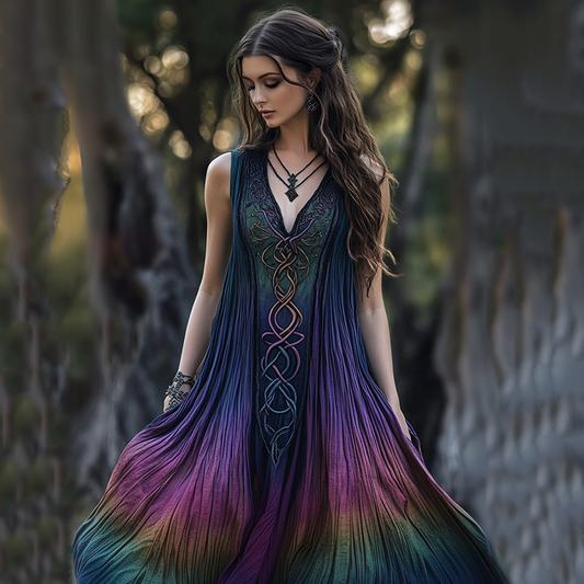 Viking Celtic Art Gradient Linen Tank Dress artswardrobe