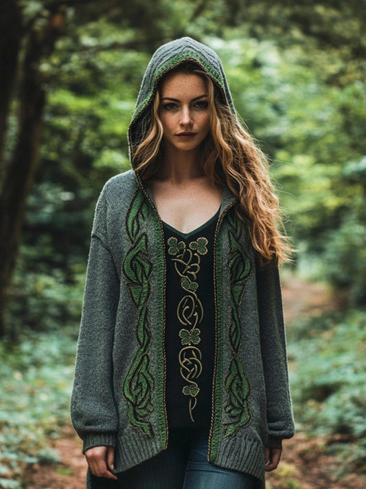 Irish Floral Embroidery Women's Hooded Cardigan elevenforest